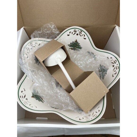Spode 660468 Christmas Tree 14” Punch Serving Bowl W/ Ladle New In Box - Picture 2 of 11
